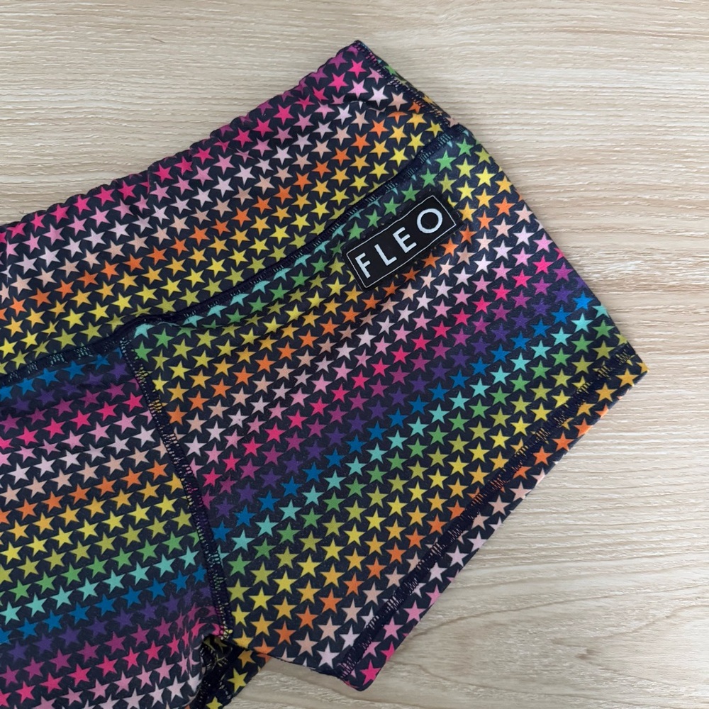 Fleo Medium Sherbert Mini Rainbow Stars High Waist Black 2.5” Shorts